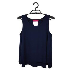 Paper Crane S Navy Blue S/L Flowy Blouse Top